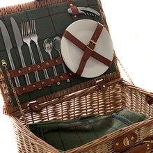 Cargar imagen en el visor de la galería, GBS- 2 Person Green Tweed Picnic Hamper
