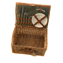 Cargar imagen en el visor de la galería, GBS- 2 Person Green Tweed Picnic Hamper