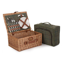 Cargar imagen en el visor de la galería, GBS- 2 Person Green Tweed Picnic Hamper