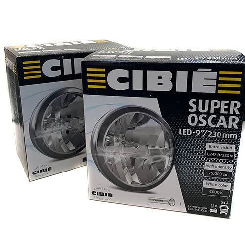 CIBIE SUPER OSCAR Black LED Spotlights – Pair, 12/24V, 380m Range – Made In France