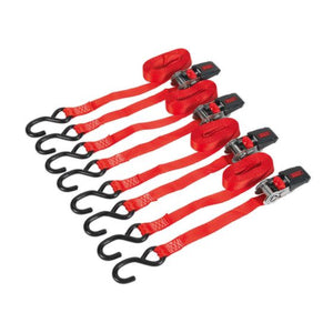 Sealey - Ratchet Tie Down 25mm x 4m Polyester Webbing with S-Hooks 800kg Breaking Strength - 2 Pairs
